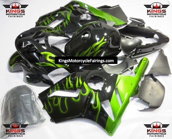 Fairing kit for a KAWASAKI NINJA ZX12R (2002-2006) BLACK & GREEN FLAMES - KingsMotorcycleFairings.com