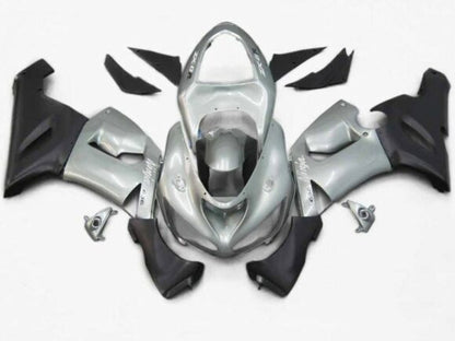 Silver and Matte Black Fairing Kit for a 2005 & 2006 Kawasaki ZX-6R 636 motorcycle