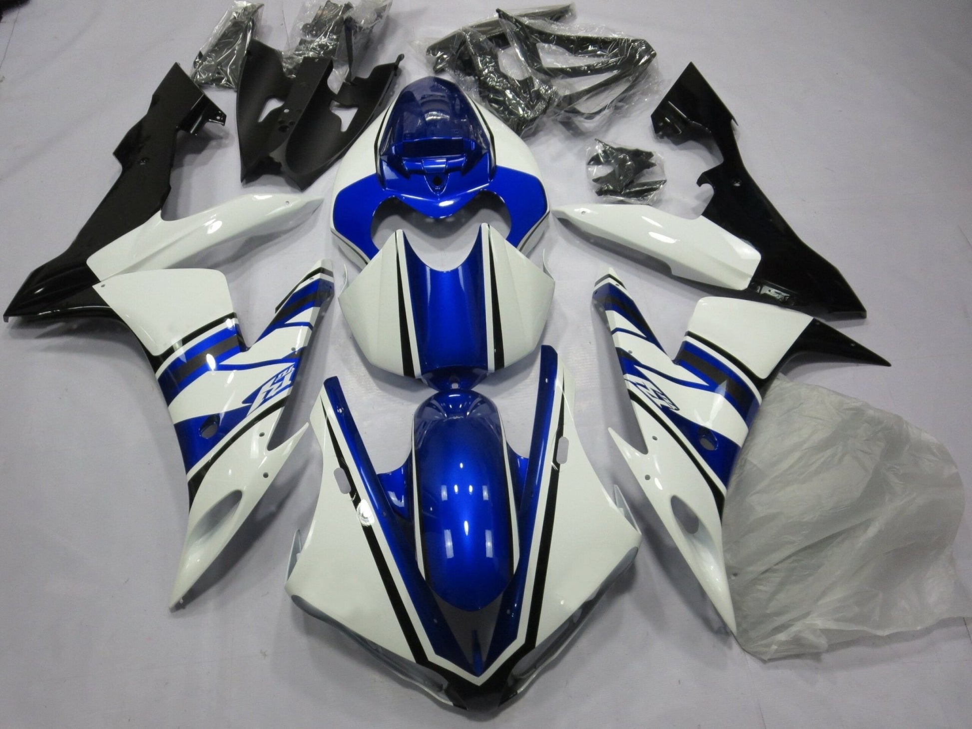 White, Blue and Black Fairing Kit for a 2004, 2005 & 2006 Yamaha YZF-R1 motorcycle