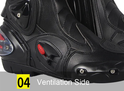 Black, Red & White Speed Leather Motorcycle Boots at KingsMotorcycleFairings.com