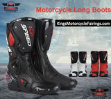 Black, Red & White Speed Leather Motorcycle Boots at KingsMotorcycleFairings.com