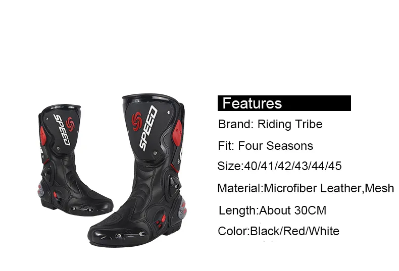 Black, Red & White Speed Leather Motorcycle Boots at KingsMotorcycleFairings.com