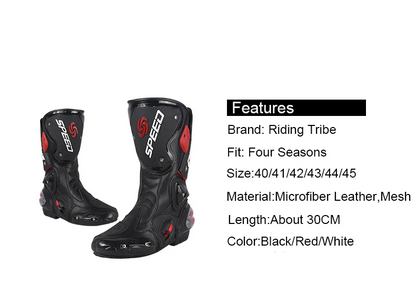 Black, Red & White Speed Leather Motorcycle Boots at KingsMotorcycleFairings.com