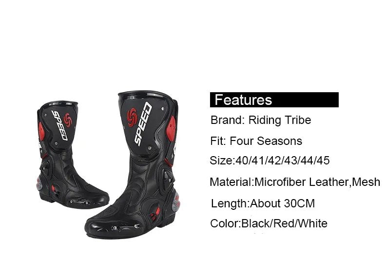 Black, Red & White Speed Leather Motorcycle Boots at KingsMotorcycleFairings.com