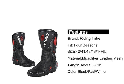 Black, Red & White Speed Leather Motorcycle Boots at KingsMotorcycleFairings.com