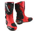 Speed Motorcycle Boots in Red, Black & White Leather at KingsMotorcycleFairings.com