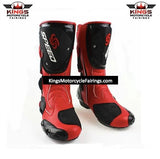 Speed Motorcycle Boots in Red, Black & White Leather at KingsMotorcycleFairings.com