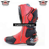 Speed Motorcycle Boots in Red, Black & White Leather at KingsMotorcycleFairings.com