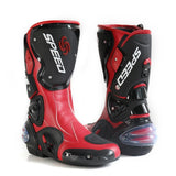 Speed Motorcycle Boots in Red, Black & White Leather at KingsMotorcycleFairings.com