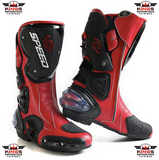 Speed Motorcycle Boots in Red, Black & White Leather at KingsMotorcycleFairings.com