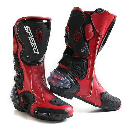 Speed Motorcycle Boots in Red, Black & White Leather at KingsMotorcycleFairings.com