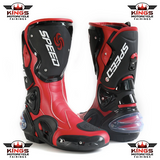 Speed Motorcycle Boots in Red, Black & White Leather at KingsMotorcycleFairings.com