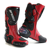 Black, Red & White Speed Leather Motorcycle Boots