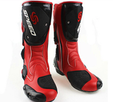 Speed Motorcycle Boots in Red, Black & White Leather at KingsMotorcycleFairings.com