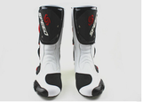 Speed Motorcycle Boots in White, Black & Red Leather at KingsMotorcycleFairings.com