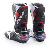 Speed Motorcycle Boots in White, Black & Red Leather at KingsMotorcycleFairings.com
