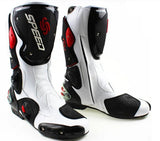 Speed Motorcycle Boots in White, Black & Red Leather at KingsMotorcycleFairings.com