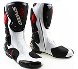 Speed Motorcycle Boots in White, Black & Red Leather at KingsMotorcycleFairings.com
