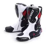 Speed Motorcycle Boots in White, Black & Red Leather at KingsMotorcycleFairings.com