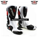 Speed Motorcycle Boots in White, Black & Red Leather at KingsMotorcycleFairings.com