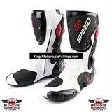 Speed Motorcycle Boots in White, Black & Red Leather at KingsMotorcycleFairings.com
