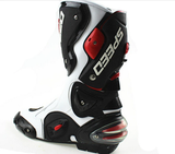 Speed Motorcycle Boots in White, Black & Red Leather at KingsMotorcycleFairings.com