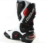 Speed Motorcycle Boots in White, Black & Red Leather at KingsMotorcycleFairings.com