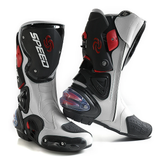 Black, Red & White Speed Leather Motorcycle Boots