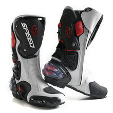 Speed Motorcycle Boots in White, Black & Red Leather at KingsMotorcycleFairings.com