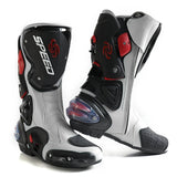 White, Black & Red Speed Leather Motorcycle Boots