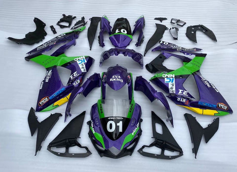 Purple, Green, Black and Yellow #01 Fairing Kit for a 2009, 2010, 2011, 2012, 2013, 2014, 2015 & 2016 Suzuki GSX-R1000 motorcycle