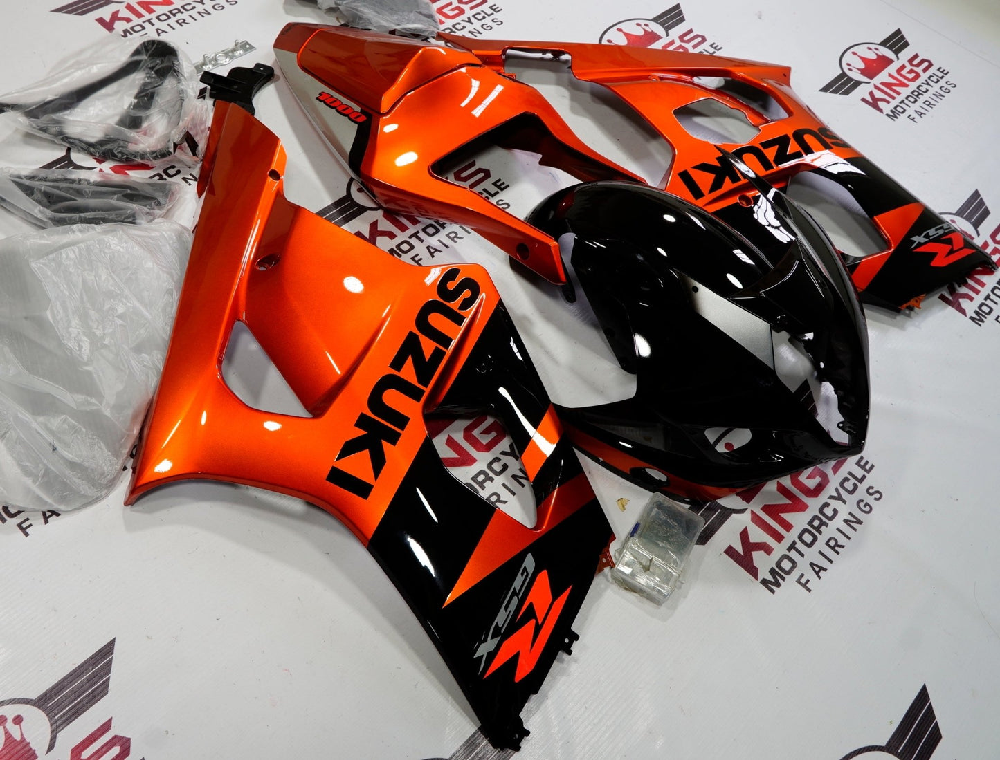 Black and Orange Fairing Kit for a 2003 & 2004 Suzuki GSX-R1000 motorcycle