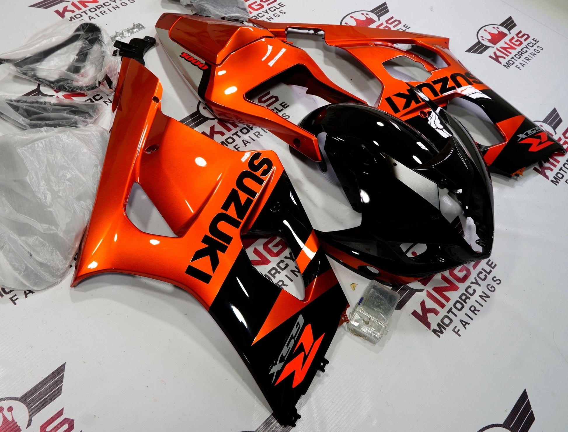 Black and Orange Fairing Kit for a 2003 & 2004 Suzuki GSX-R1000 motorcycle