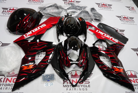 Suzuki GSXR1000 (2005-2006) Black & Candy Apple Red Flame Fairings at KingsMotorcycleFairings.com