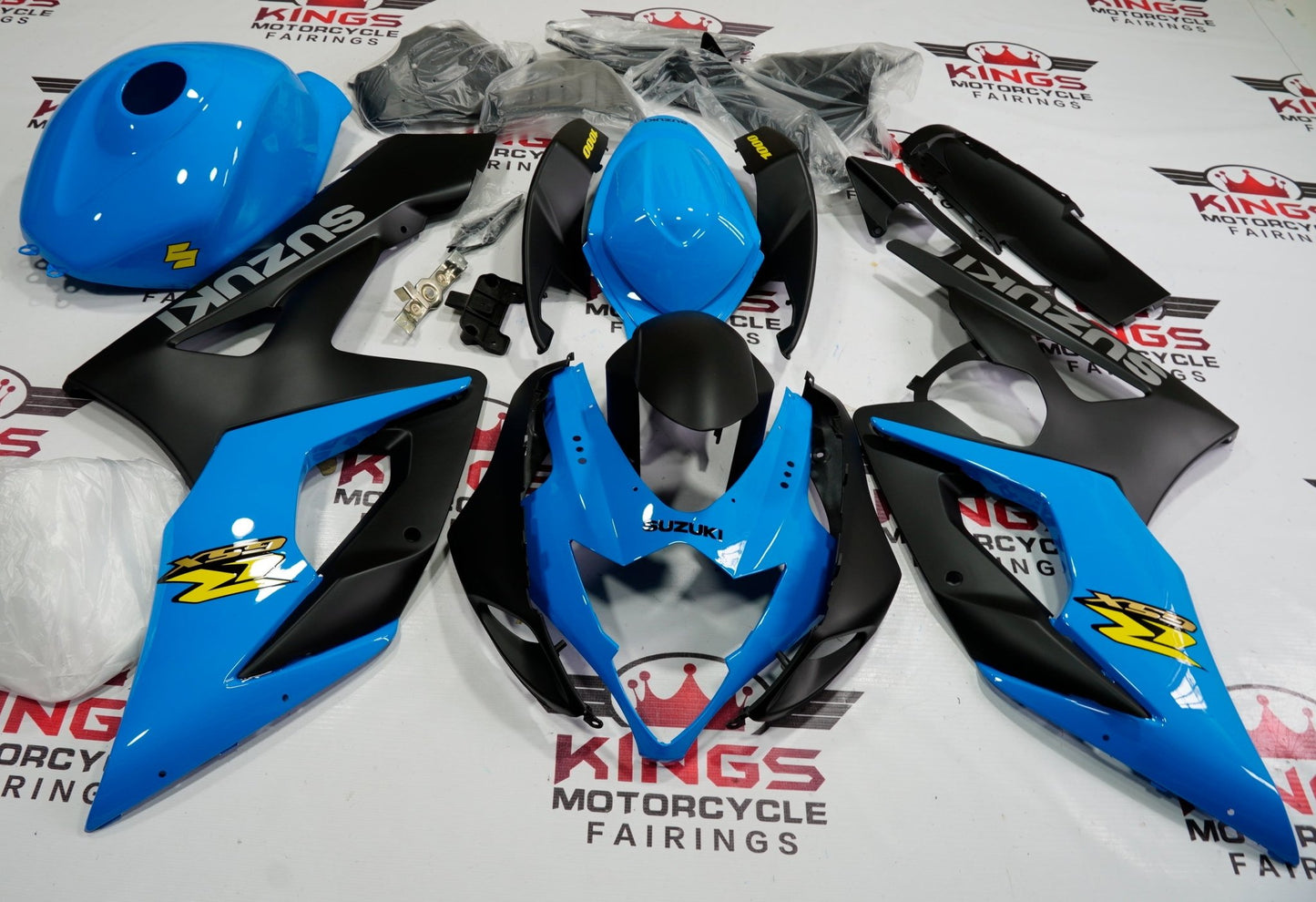 Blue, Matte Black and Yellow Fairing Kit for a 2005 & 2006 Suzuki GSX-R1000 motorcycle at KingsMotorcycleFairings.com