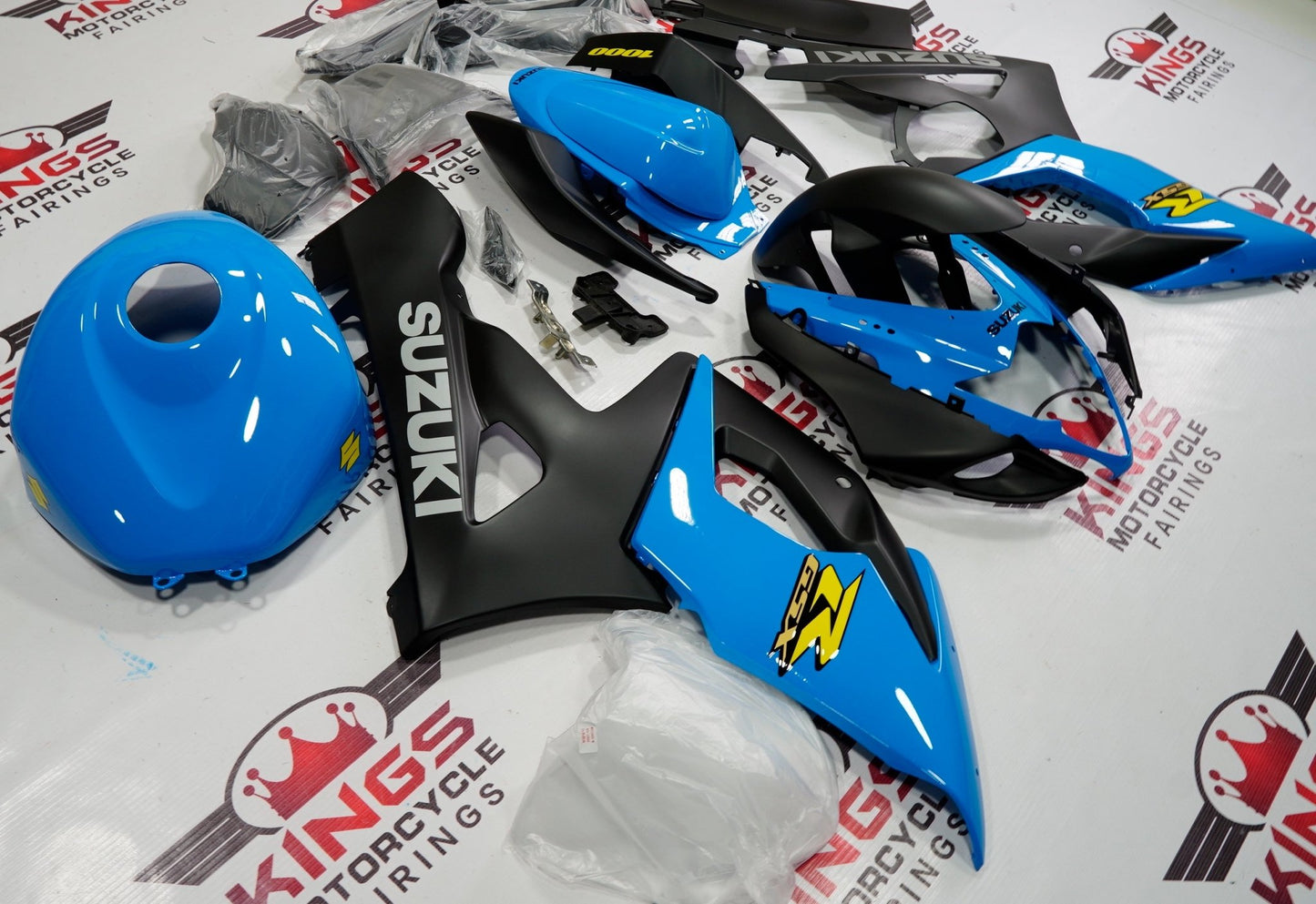 Suzuki GSXR1000 (2005-2006) Blue, Matte Black & Yellow Fairings at Kings Motorcycle Fairings