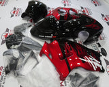 Black and Candy Apple Red Flame Fairing Kit for a 1999, 2000, 2001, 2002, 2003, 2004, 2005, 2006, & 2007 Suzuki GSX-R1300 Hayabusa motorcycle