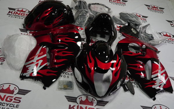 Suzuki GSXR1300 Hayabusa (1999-2007) Candy Apple Red Flames, Black & Gray Fairings
