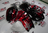 Candy Apple Red Flames, Black and Gray Fairing Kit for a 1999, 2000, 2001, 2002, 2003, 2004, 2005, 2006, & 2007 Suzuki GSX-R1300 Hayabusa motorcycle
