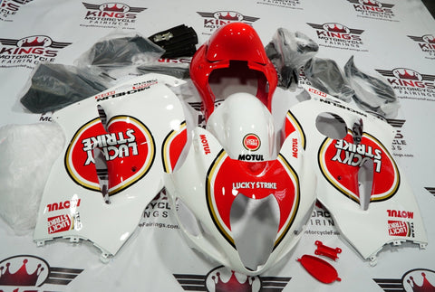 Suzuki GSXR1300 Hayabusa (1999-2007) White, Red & Gold Lucky Strike Fairings at KingsMotorcycleFairings.com