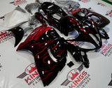 Black and Red Flames Fairing Kit for a 2008, 2009, 2010, 2011, 2012, 2013, 2014, 2015, 2016, 2017, 2018 & 2019 Suzuki GSX-R1300 Hayabusa motorcycle
