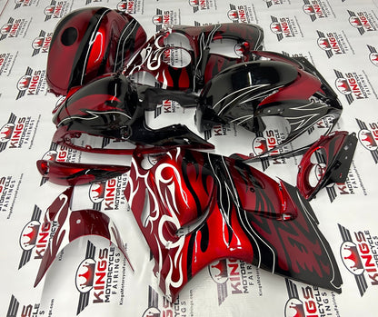 Suzuki GSXR1300 Hayabusa (2008-2019) Candy Red, Black & White Tribal Flame Fairings at KingsMotorcycleFairings.com