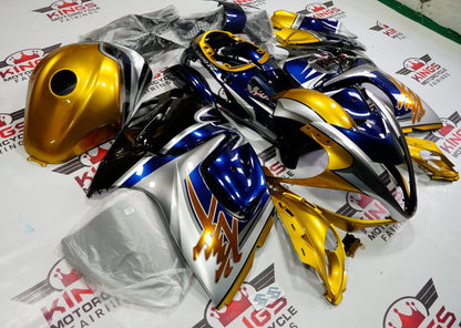Gold, Silver and Navy Blue Special Edition Fairing Kit for a 2008, 2009, 2010, 2011, 2012, 2013, 2014, 2015, 2016, 2017, 2018 & 2019 Suzuki GSX-R1300 Hayabusa motorcycle