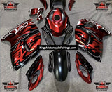 Suzuki GSXR1300 Hayabusa (2008-2019) Matte Candy Red, Matte Black & White Tribal Flame Fairings 