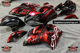 Suzuki GSXR1300 Hayabusa (2008-2019) Matte Candy Red, Matte Black & White Tribal Flame Fairings 
