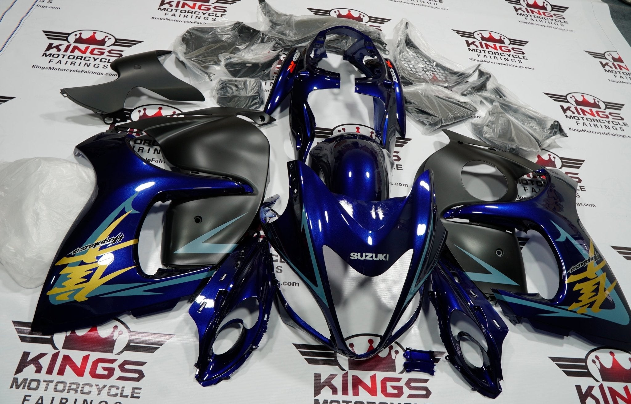 Suzuki GSXR1300 Hayabusa (2008-2019) Navy Blue, Matte Black, Blue & Gold Fairings at KingsMotorcycleFairings.com