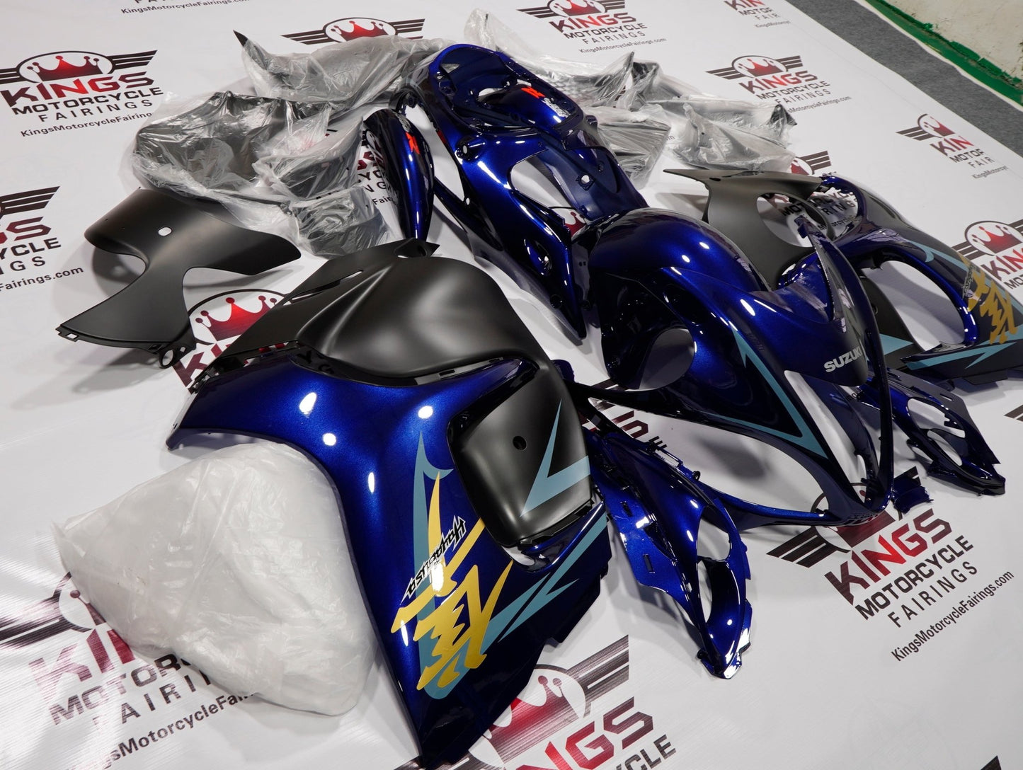 Suzuki GSXR1300 Hayabusa (2008-2019) Navy Blue, Matte Black, Blue & Gold Fairings at KingsMotorcycleFairings.com