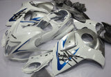 White, Silver and Blue Fairing Kit for a 2008, 2009, 2010, 2011, 2012, 2013, 2014, 2015, 2016, 2017, 2018 & 2019 Suzuki GSX-R1300 Hayabusa motorcycle