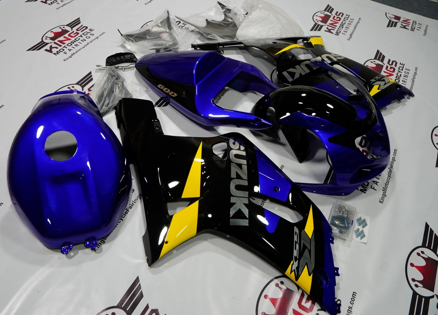Suzuki GSXR600 (2000-2003) Blue, Black, Yellow & Chrome Fairings at KingsMotorcycleFairings.com
