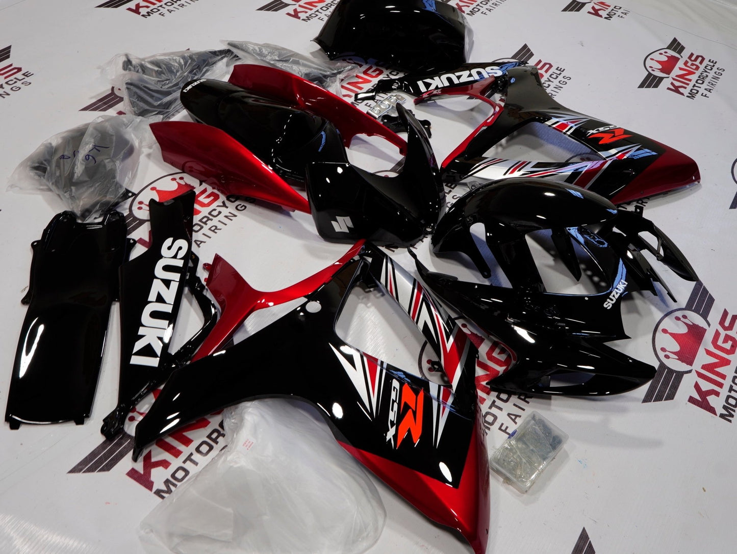 Black and Candy Apple Red Fairing Kit for a 2006 & 2007 Suzuki GSX-R600 motorcycle
